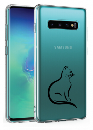 Samsung galaxy s10 s10plus siliconen hoesje lijntekening katje
