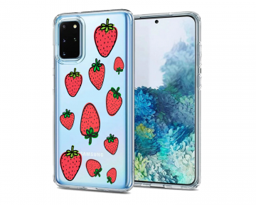 Samsung galaxy s20 s20plus siliconen hoesje transparant aardbeien