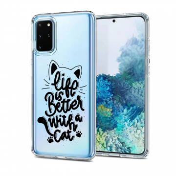 Samsung galaxy s20 transparant siliconen hoesje life is better with a cat