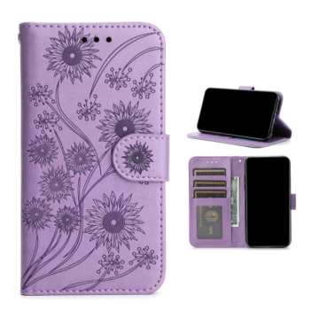 Samsung galaxy s21 bloemen paars bookcase hoesje