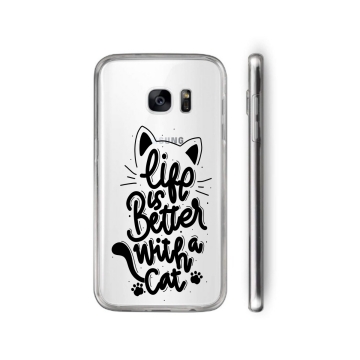 Samsung galaxy s7 s7edge siliconen hoesje transparant life is better with a cat