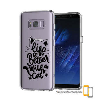 Samsung galaxy s8 transparant siliconen bescherm telefoon hoesje backcover life is better whit a cat