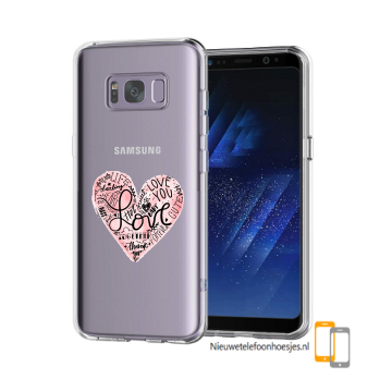 Samsung galaxy s8 transparant siliconen bescherm telefoon hoesje backcover roze love hartje