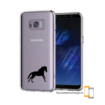 Samsung galaxy s8 transparant siliconen bescherm telefoon hoesje backcover zwart paard