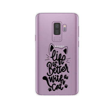 Samsung galaxy s9plus siliconen hoesje transparant life is better with a cat