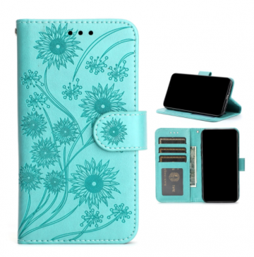 Samsung s21 bookcase hoesje bloemen mintgroen