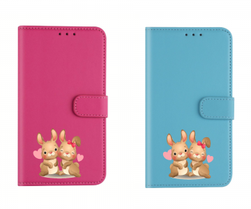 Samsunggalaxy s20 bookcase hoesjes roze lichtblauw konijntjes