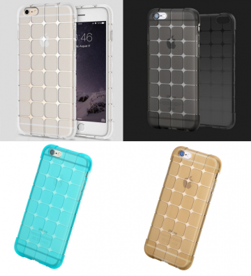 Siliconen achterkant hoesje blokjes doorzichtig transparant iphone 6 zwart transparant blauw bruin