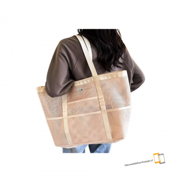 Ysfugl   tas   zomertas   strandtas  zwemtas   beige   schoudertas   veel ruimte   7 extra vakken  ritssluiting vakje aan de binnenkant   afmeting 58x19x35 cm 8