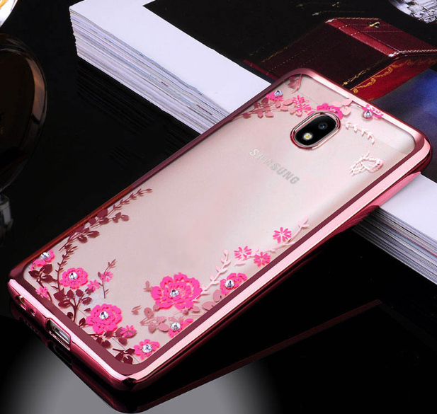 Doe mee Verouderd Aangepaste Samsung Galaxy J3 (2018) siliconen hoesje roze-goud bloemen / vlinders -  Samsung - Nieuwetelefoonhoesjes.nl