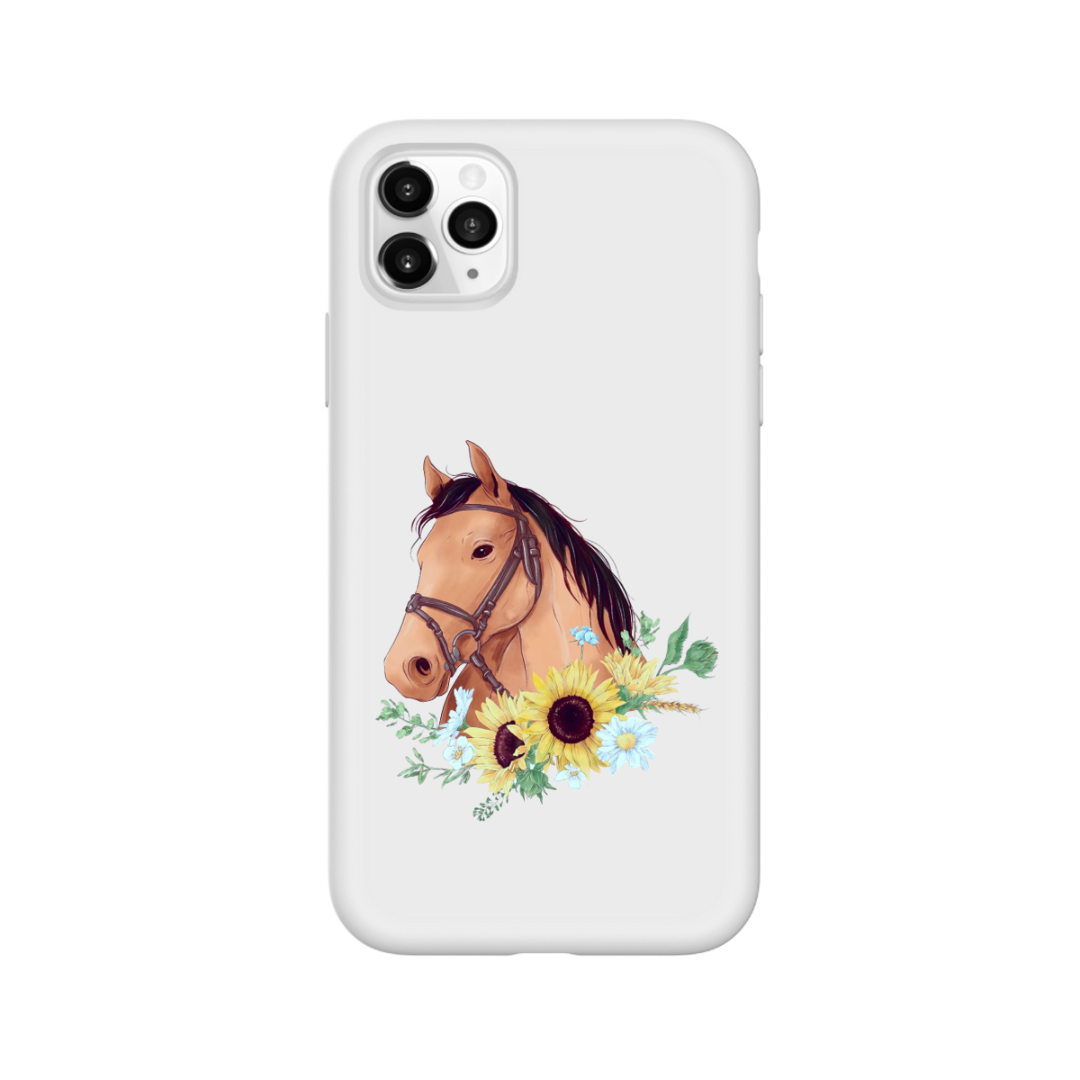 Iphone 11 / 11 Pro / 11 Pro Max Wit siliconen hoesje paard met zonnebloemen - Apple - Nieuwetelefoonhoesjes.nl