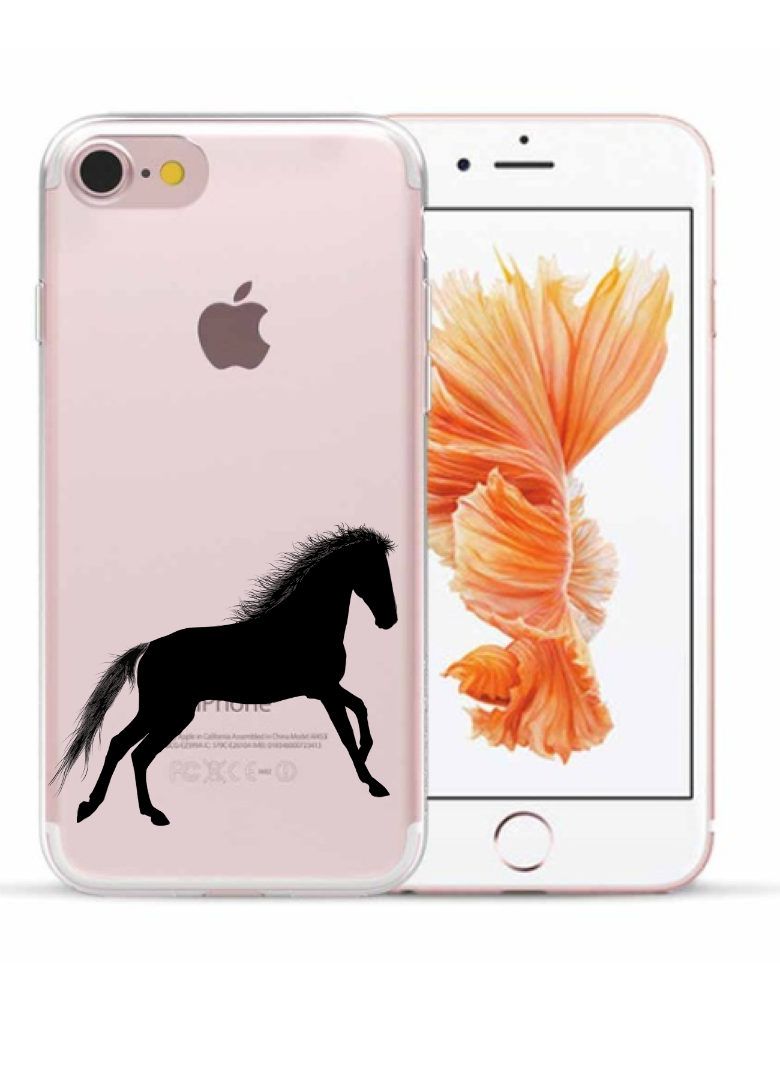 bijl Bengelen Leer Apple Iphone 5 / 5S / SE2016 / 6 / 6S / 7 / 8 / SE2020 / SE2022 siliconen  hoesje - Zwart paard - Apple - Nieuwetelefoonhoesjes.nl
